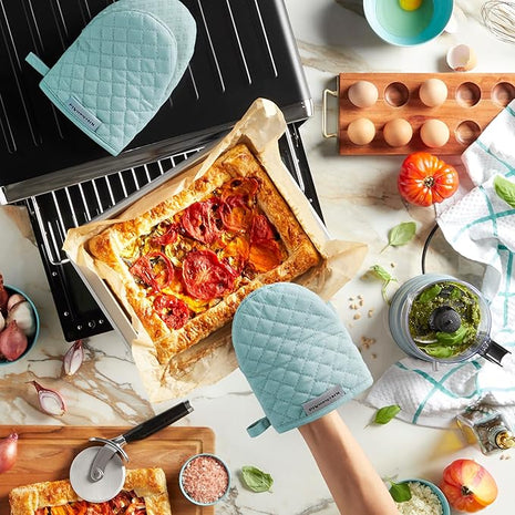 KitchenAid Asteroid Mini Oven Mitt 2-Pack Set, Mineral Water Aqua, 5.5"x8"