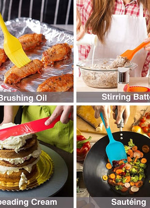 Silicone Spatula Set of 7, P&P CHEF Heat-Resistant Rubber Spatulas Kitchen Utensils Set for Non-stick Cooking Baking Mixing, Seamless & Flexible Design, Dishwasher Safe, Multicolor