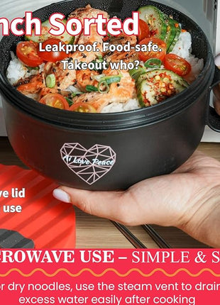 AI LOVE PEACE Ramen Bowl, 40 oz Microwaveable Noodle Cooker for Ramen, Pho, Soup, and Pasta, Dishwasher Safe and Portable, Ideal for Home, Office, Dorm, or Gift (Red)