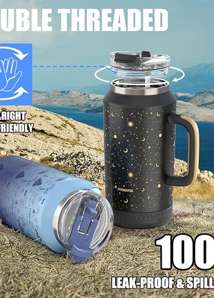 Hydraful 64 oz Tumbler with Handle and Straw - 100% Leak-Proof - Insulated Cup Reusable Stainless Steel Large Water Bottle Travel Mug for Gym, Hiking, and Camping - Gifts for Women Men Him Her