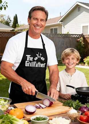Grill Aprons for Men Dad - The Grill father Apron - Funny Chef Cooking Grilling BBQ Apron with 2 Pockets - Birthday Fathers Day Christmas Gifts for Dad