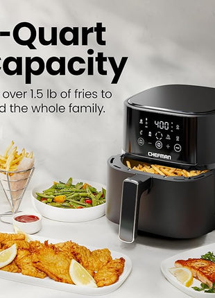 Chefman Air Fryer – 4 QT Compact Airfryer for Quick & Easy Meals in Minutes, Features Hi-Fry Technology for Extra Crisp, Touchscreen Controls with 4 Presets, Nonstick & Dishwasher Safe Basket - Black