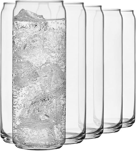 Libbey Classic Slim Beer Can Glasses, 12.5 oz Tall Drinking Glasses Set of 6, Space-Saving, and Versatile Thin Glassware for Cocktails, and Mocktails