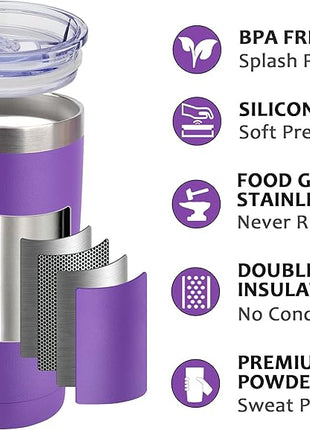 SUNWILL Travel Coffee Tumbler 20 oz, Insulated Mug with Lid, Stainless Steel Cup for Hot and Cold Drinks, Powder Coated Purple