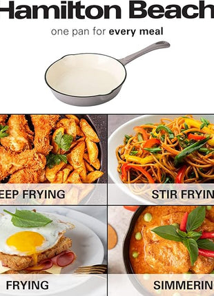 Hamilton Beach Enameled Cast Iron Fry Pan 8-Inch Navy (Gray, Fry 8-Inch)