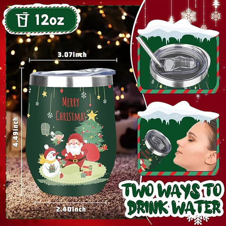 MEZMUT 12oz Unique Mom Christmas Gifts for Women - Insulated Stainless Steel Wine Tumblers with Lids & Straws