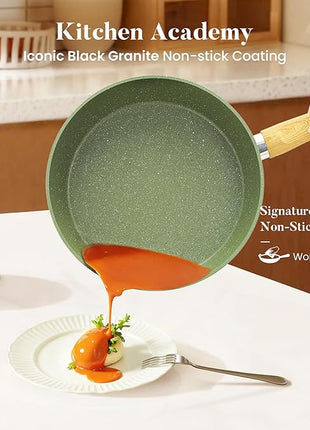 Kitchen Academy 17 Pieces Induction Cookware Set with Griddle, Green Granite Pots and Pans Set Non Stick, Healthy Nonstick Cooking Pans Set