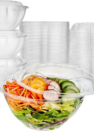 Stock Your Home 32oz Clear Plastic Salad Bowls with Lids Disposable (50 Pack) Medium Takeout Container with Snap on Lid for Fruit Salads, Quinoa, Lunch and Meal Prep, Acai Bowl, To-Go Party Containers