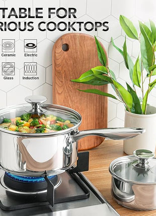 MICHELANGELO Stainless Steel Saucepan Set 1Qt & 2Qt, Premium German Technology Sauce Pans 2 Piece, 18/10 Stainless Steel Sauce Pan Set, Induction Compatible