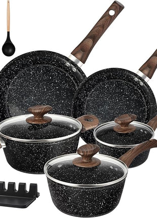Pots and Pans Set Non Stick, 12pcs Black Ceramic Cookware Set, Non-toxic Induction Cookware Kitchen Cooking Set, PFAS and PFOA Free
