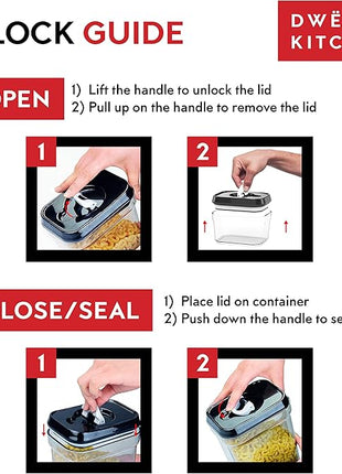 DWËLLZA KITCHEN Airtight Food Storage Containers with Lids – 6 Piece Set Air Tight Kitchen Storage Containers for Pantry Organization and Storage - Clear Plastic BPA-Free - Keeps Food Fresh & Dry