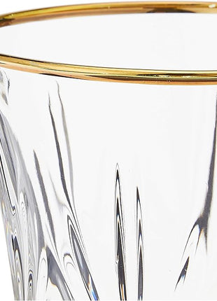 Lorren Home Trends Siena Collection Crystal White Wine Glass with Gold Band Design, Set of 4,6 fl oz