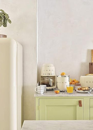 Smeg 50's Retro Style Aesthetic Drip Coffee Machine with 10 Cup Glass Carafe, Auto Start Feature, Keep Warm Plate, and Two Coffee Strength Settings (Cream)