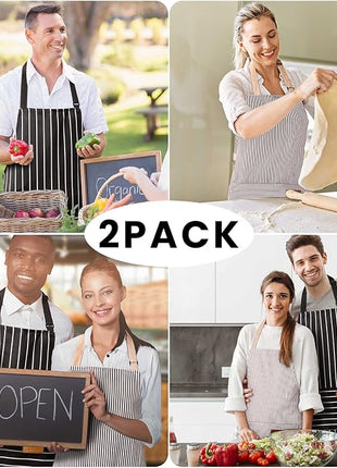 2 Pack Adjustable Bib Apron with 2 Pockets Chef Cooking Kitchen Restaurant Aprons for Women Men