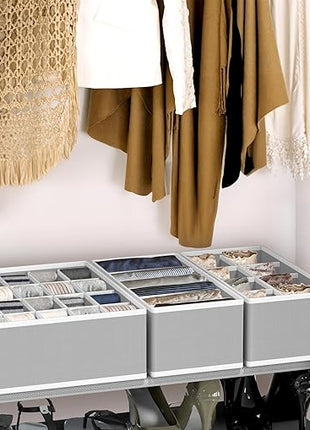 Simple Houseware 4-Pack Drawer Organizer Set - Closet Dividers for Underwear, Socks, Bras, Scarves, Ties - Foldable Non-Woven Storage Boxes, Gray