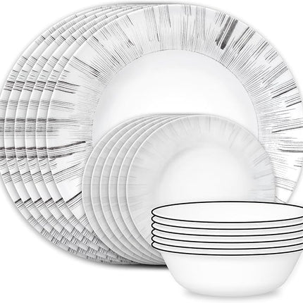 Corelle Vitrelle 18-Piece Service for 6 Dinnerware Set, Triple Layer Glass and Chip Resistant, Lightweight Round Plates and Bowls Set, Arica