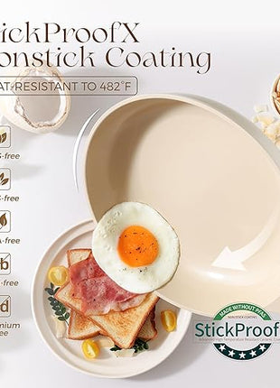 PRICUSIS Nonstick Ceramic Frying Pan, 8/10 Inch Skillet with Stay Cool Handle, Fully Coated, Induction Compatible & Oven Safe, 100% Dishwasher Safe, PTFE PFAS & PFOA Free（8 Inch, Coconut White）