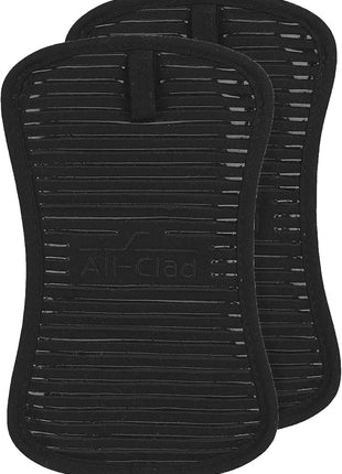 All-Clad Premium Pot Holder & Hot Pad: Heat Resistant to 500 Degrees - 100% Cotton, 10""x6.25"" Hot Pad for Kitchen and Barbeque, (2-Pack), Black