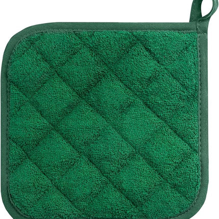 100% Cotton Kitchen Everyday Basic Terry Pot Holder Heat Resistant Coaster Potholder for Cooking and Baking Set of 5 Dark Green