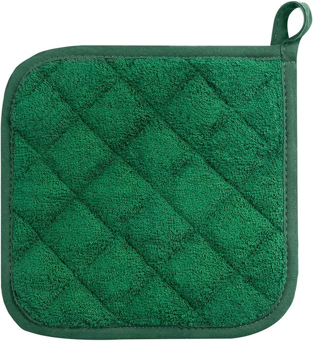 100% Cotton Kitchen Everyday Basic Terry Pot Holder Heat Resistant Coaster Potholder for Cooking and Baking Set of 5 Dark Green