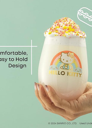 JoyJolt Hello Kitty Sweet Rainbow Stemless Drinking Glasses Set of 4, 19oz Glass Cups, Kawaii Kitchen Glassware Sets, Sanrio Hello Kitty Merch, Teardrop Tumblers for Water, Juice, Coffee, Iced Tea