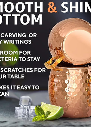 Benicci Moscow Mule Copper Mugs - Set of 4-100% HANDCRAFTED - Food Safe Pure Solid Copper Mugs - 16 oz Christmas Gift Set with Premium Quality Cocktail Straws and Jigger!