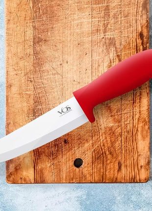 Vos Ceramic Knife Set with Peeler, Ceramic Knives Set For Kitchen, Ultra Sharp Kitchen Knife Set with Covers, 3" 4" 6" Paring, Utility & Chef Knife, Ultra Sharp, Lightweight, Dishwasher safe (Red)