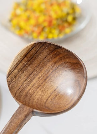 FJNATINH Wooden Soup Ladle Set, Kitchen Spoon Set Utensils, 4 Pcs Handmade Natural Teak Cooking Spoons, Long Handle Wooden Soup Ladle Spoon