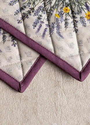 Maison d' Hermine Pot Holders Set 100% Cotton Heat Resistant Potholders 8" x 8" Hot Pads with Loop BBQ, Cooking, Baking, Grilling, Kitchen, Handling Hot Pans Spring/Summer (Pack of 2, Fanny Lavender)