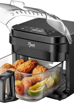 5.8QT Glass Air Fryer with Basket, Non-Toxic, BPA & Teflon Free, 8 Presets, Infrared Heating, Flip-Up Safety Shield, Oil-Less Cooking, Easy Clean, Compact for 1–3 People