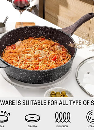 Kordisen Nonstick Deep Frying Pan with Lid, 12 Inch Large Skillet, 5 Qt Non Stick Saute Pan for Cooking, Healthy Induction Cookware, PFOA Free