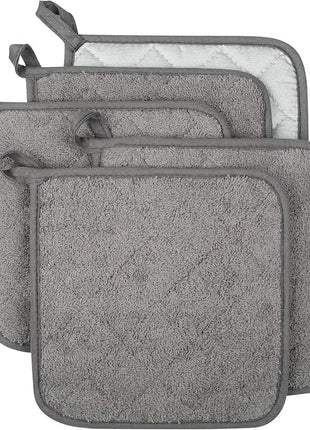100% Cotton Kitchen Everyday Basic Terry Pot Holder Heat Resistant Coaster Potholder for Cooking and Baking Set of 5 Grey