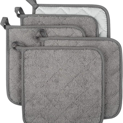 100% Cotton Kitchen Everyday Basic Terry Pot Holder Heat Resistant Coaster Potholder for Cooking and Baking Set of 5 Grey