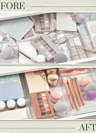 STORi SimpleSort 3-Piece Stackable Clear Drawer Organizer Set | 12" x 6" x 2" Rectangle Trays | Wide Makeup Vanity Storage Bins and Office Desk Drawer Dividers | Made in USA