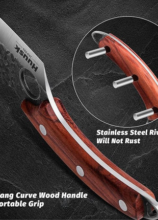 Huusk Hand Forged Meat Cleaver - Butcher Knife for Meat Cutting, Japanese Kitchen Viking Knife with Sheath, Cooking Knives for Kitchen and Outdoor Camping, Thanksgiving Christmas Gifts