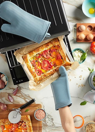 KITCHENAID Ribbed Soft Silicone Oven Mitt 2-Pack Set, 7.5"x13", Fog Blue