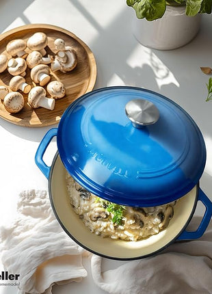 MUELLER HOME 4.5 QT Enameled Cast Iron Dutch Oven, Heavy-Duty Casserole Dish and Braiser Pan with Lid and Stainless Knob, Oven-Safe up to 500° F & Across All Cooktops, Aqua Blue