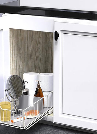 Simple Houseware Pull-Out Cabinet Sliding Basket Organizer, 17.2" D x 9.7" W x 5" H – White, Ideal for Kitchen and Bathroom Cabinet Storage, Under Sink or Pantry Organization