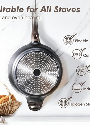 SENSARTE Nonstick Frying Pan Skillet with Lid, 10.5 Inch Deep Frying Pan, 3.8 Qt Non Stick Saute Pan with Cover, Induction Pan, Healthy Non Toxic Cooking Pan with Helper Handle, PFOA PFOS Free