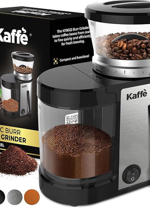 Kaffe Electric Burr Coffee Grinder (5.5oz) w/Adjustable Precise Coarseness Settings - Flat Burr - [Improved Motor] - Precision Coffee Bean Grinder for Home Use - Stainless Steel