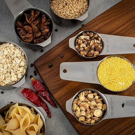 Set of 7 Heavy Duty Measuring Cups, 18/8 Stainless Steel with Ring Connector, Dark Grey