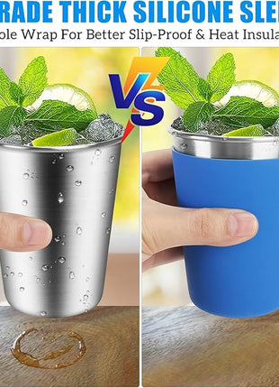 ShineMe Stainless Steel Kids Cups, 5pack with Spill Proof Lids, Straws & Silicone Sleeves, 12oz, BPA Free, Insulated, for Cold & Hot Drinks