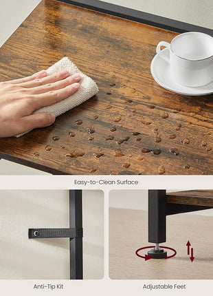 VASAGLE Bakers Rack with Power Outlet, 35.4 Inches Microwave Stand, Coffee Bar, 4 AC Outlets, with Adjustable Shelves, 8 S-Hooks, Basket, Spice Racks, Rustic Brown and Ink Black UKKS031K01