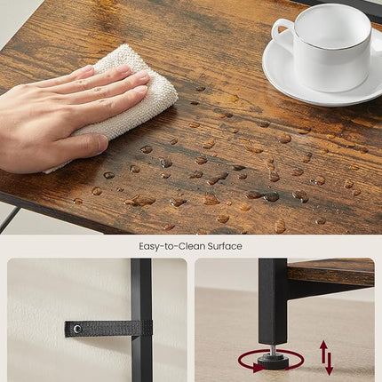 VASAGLE Bakers Rack with Power Outlet, 35.4 Inches Microwave Stand, Coffee Bar, 4 AC Outlets, with Adjustable Shelves, 8 S-Hooks, Basket, Spice Racks, Rustic Brown and Ink Black UKKS031K01