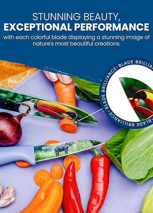 CHEF'S VISION Wildlife Knife Set-6-Piece Stainless Steel Cutting Knives Set for Kitchen with Stunning Animal Designs - Great Gift for Women or Men - Unique Kitchen Knife Set Gift for Nature Lovers