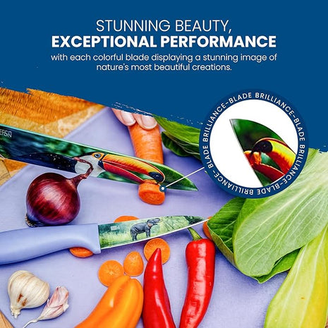 CHEF'S VISION Wildlife Knife Set-6-Piece Stainless Steel Cutting Knives Set for Kitchen with Stunning Animal Designs - Great Gift for Women or Men - Unique Kitchen Knife Set Gift for Nature Lovers