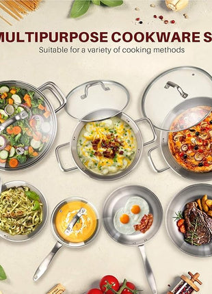 Duxtop Professional Stainless Steel Induction Cookware Set, 19PC Kitchen Pots and Pans Set, Heavy Bottom with Impact-bonded Technology