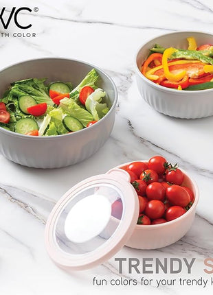COOK WITH COLOR Prep Bowls with Lids- Wide and Deep Nesting Plastic Small Mixing Bowl Set with Lids, 8 Piece Set - Wide Bowls, Grey/Pink