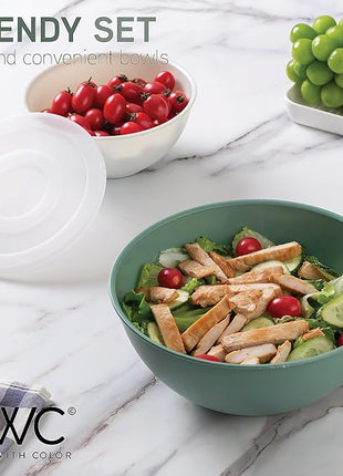 COOK WITH COLOR Mixing Bowls with Lids - 12 Piece Plastic Nesting Bowls Set includes 6 Prep Bowls and 6 Lids, Microwave Safe Mixing Bowl Set (Sage)