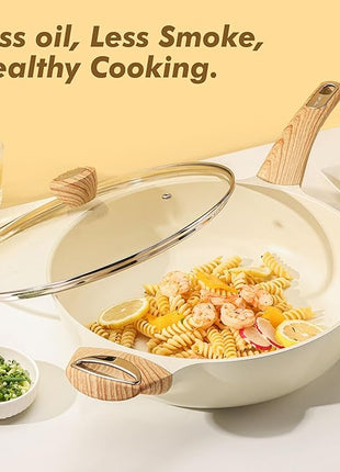 SENSARTE Ceramic Nonstick Frying Pan Skillet with Lid, 12 Inch Large Deep Frying Pan, 5 Qt Saute Pan, Induction Pan, Healthy Non Toxic Cooking Pan with Helper Handle, PFOA PFAS PTFE Free